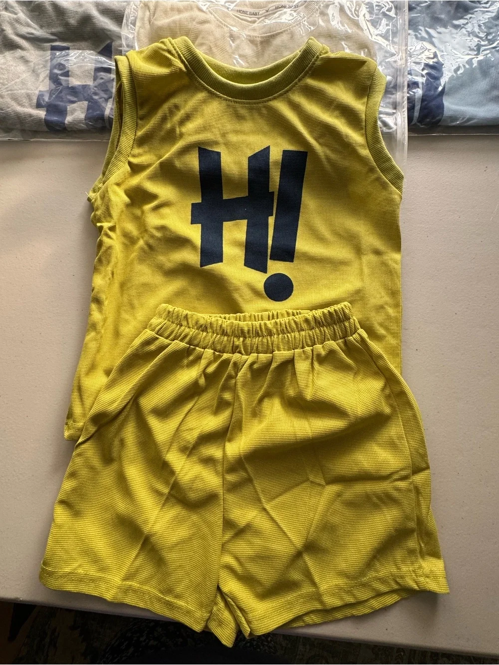 Kids Yellow Hi! Graphic Matching Tank & Shorts Set - Unbranded